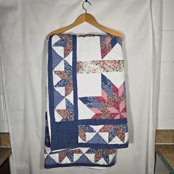 Vtg Quilt Twin Full 68x82 Stars Patriotic Americana Handmade Multicolor Country - Picture 3 of 6